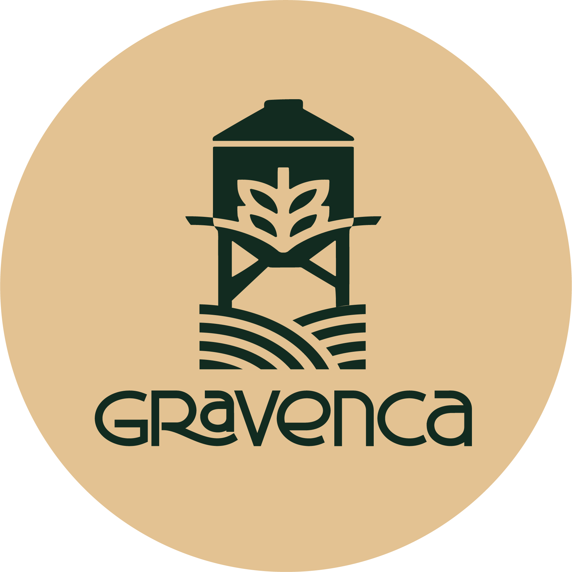 Avatar oficial de Gravenca 01, isotipo y wordmark sobre fondo arena