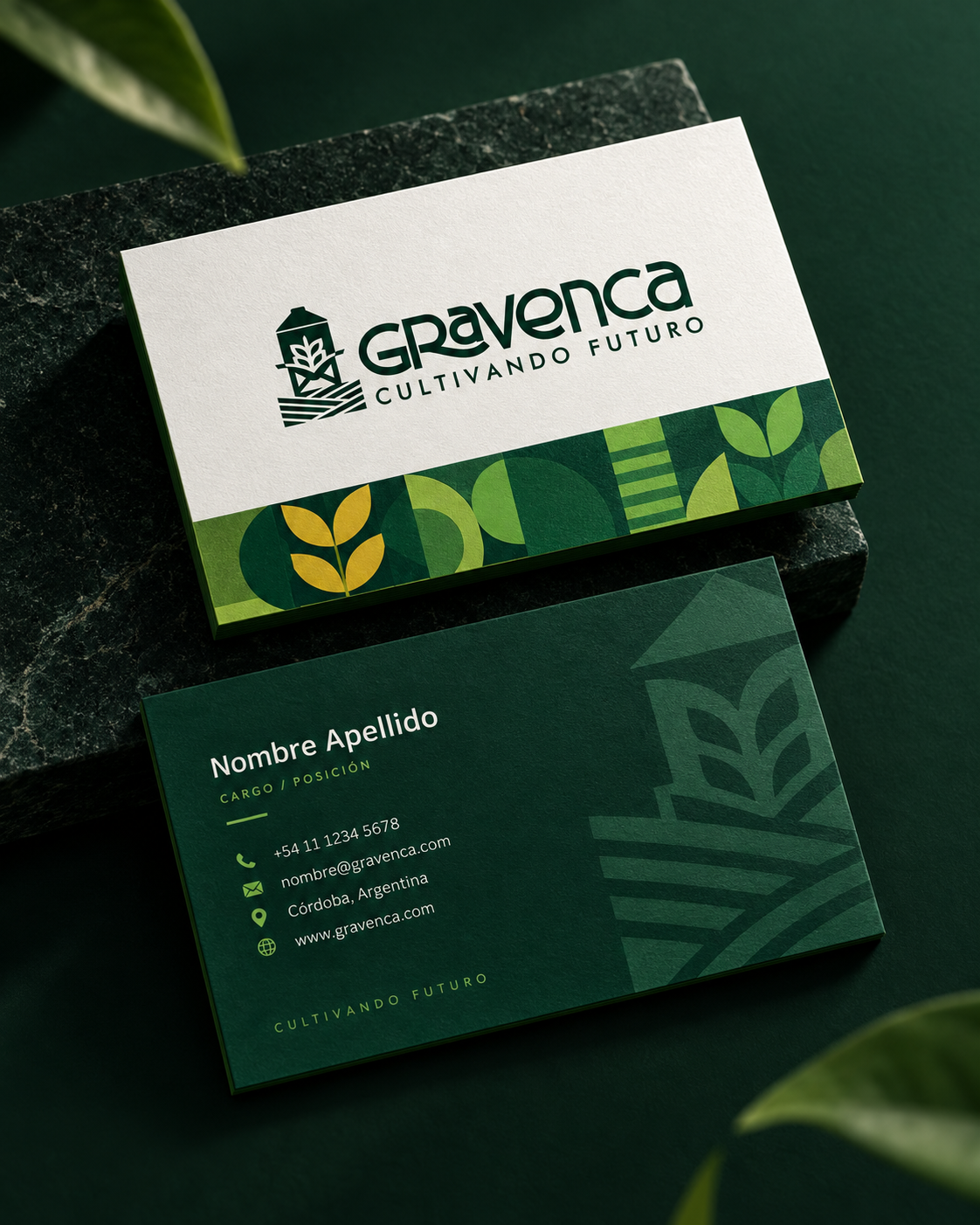 Tarjeta de presentación de Gravenca, frente y dorso