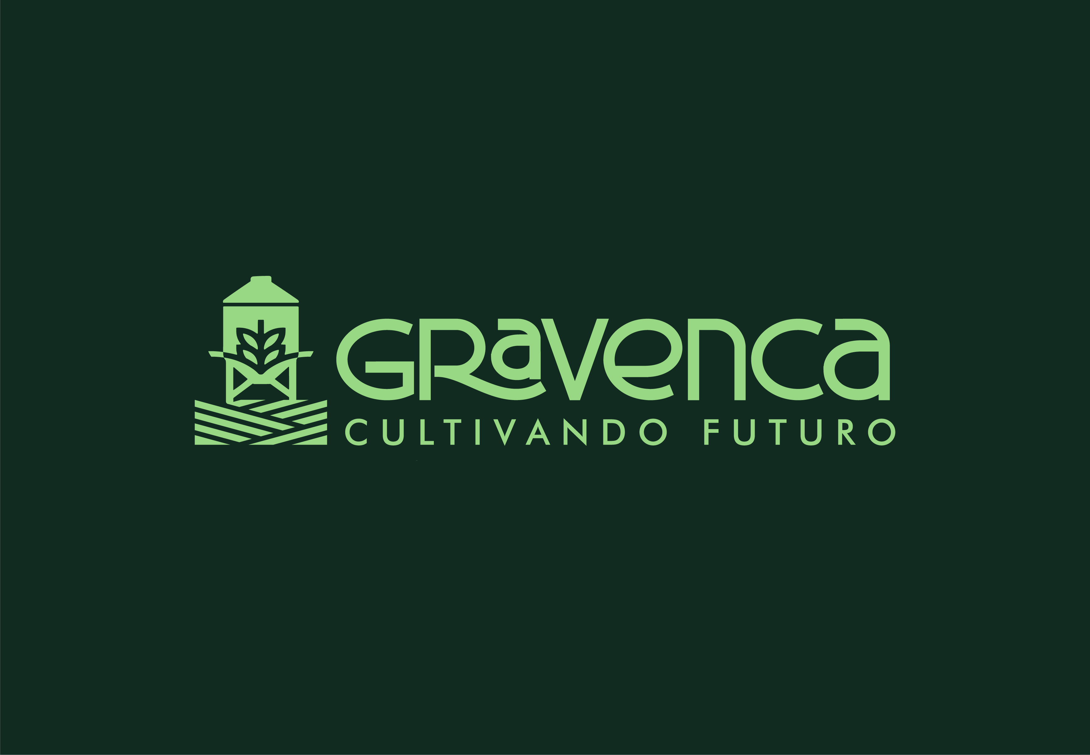 Logotipo oficial de Gravenca, versión horizontal sobre verde oscuro